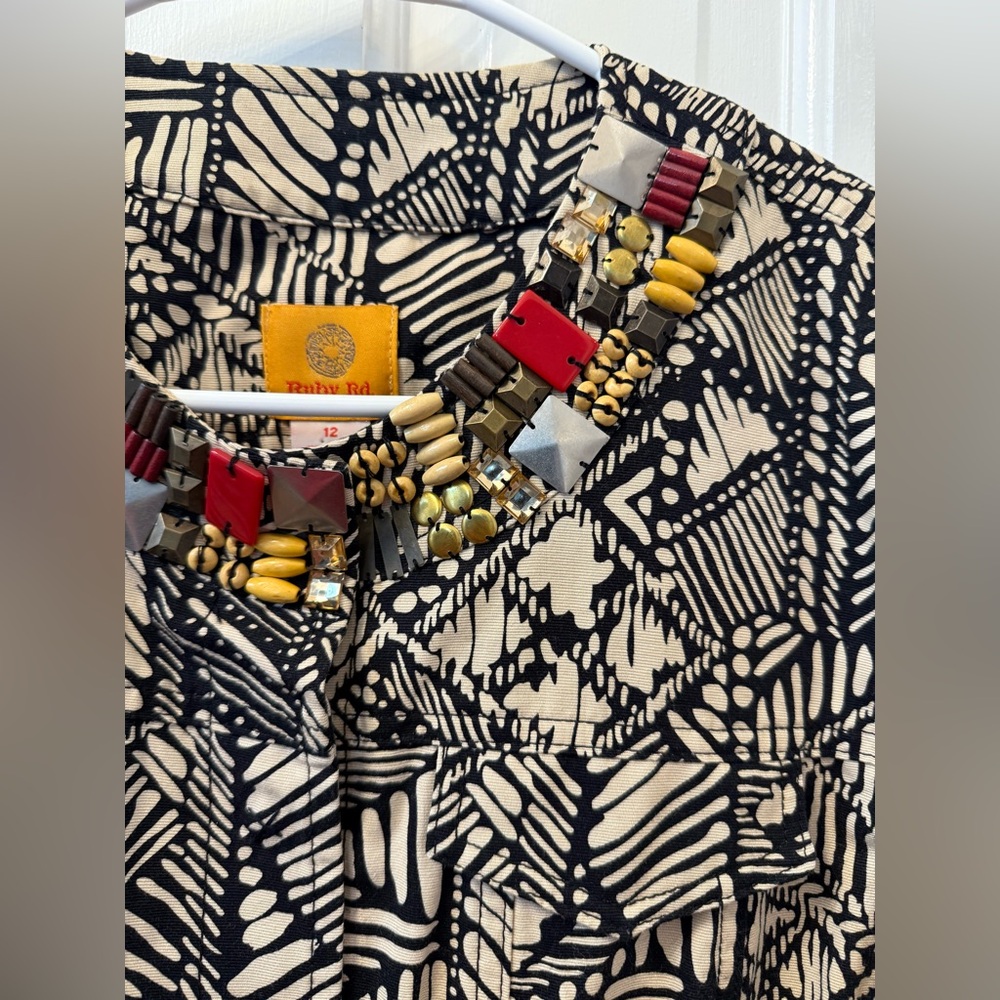 Ruby Rd Geometric Tribal Beaded Jacket Blazer Size 12 - Picture 4 of 7
